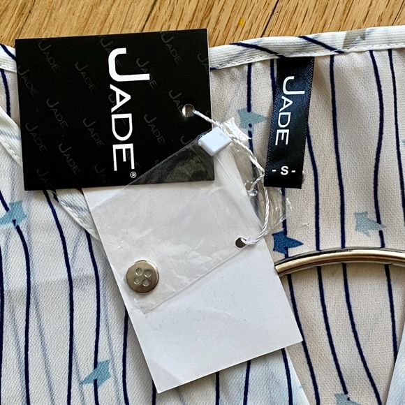 MWT Jade Ladder Front White Navy Stripe Print Convertible Sleeves Blouse Size S - Picture 4 of 9